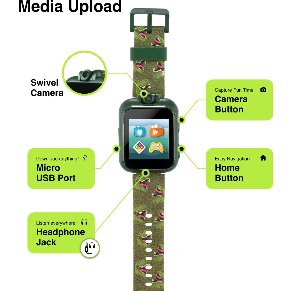 PlayZoom 2 Kids Smartwatch with Headphones: Green Dinosaur
