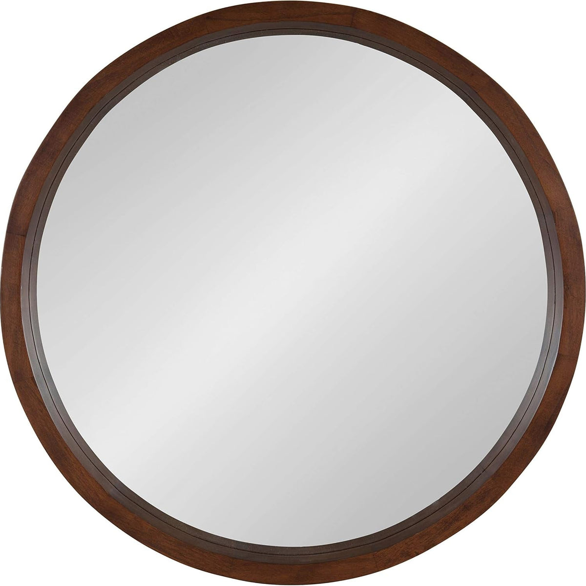 Hutton round Decorative Modern Wood Frame Wall Mirror, 22 Inch Diameter, Walnut Finish