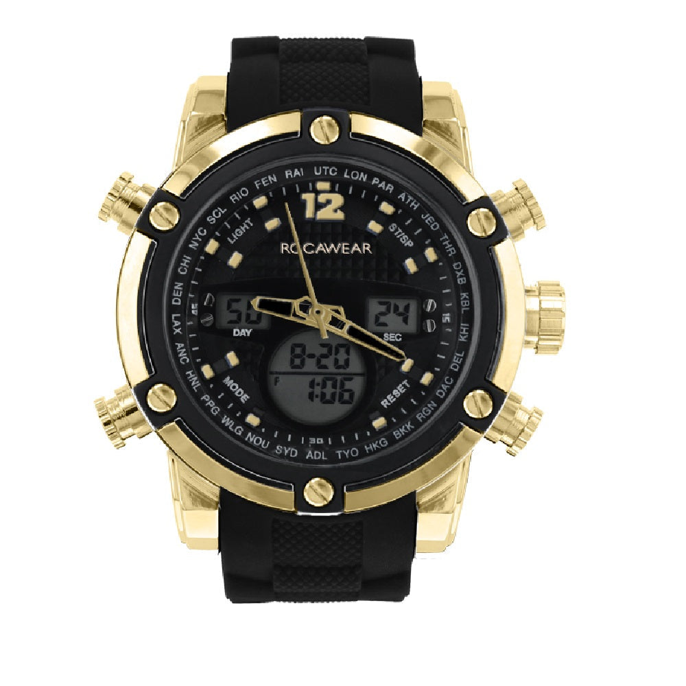 Rocawear Men's Black Silicone Strap Watch 51mm
