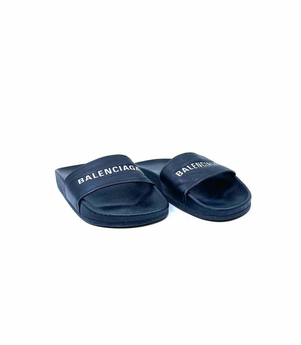 BALENCIAGA Size 6 Black Leather Solid Sandals