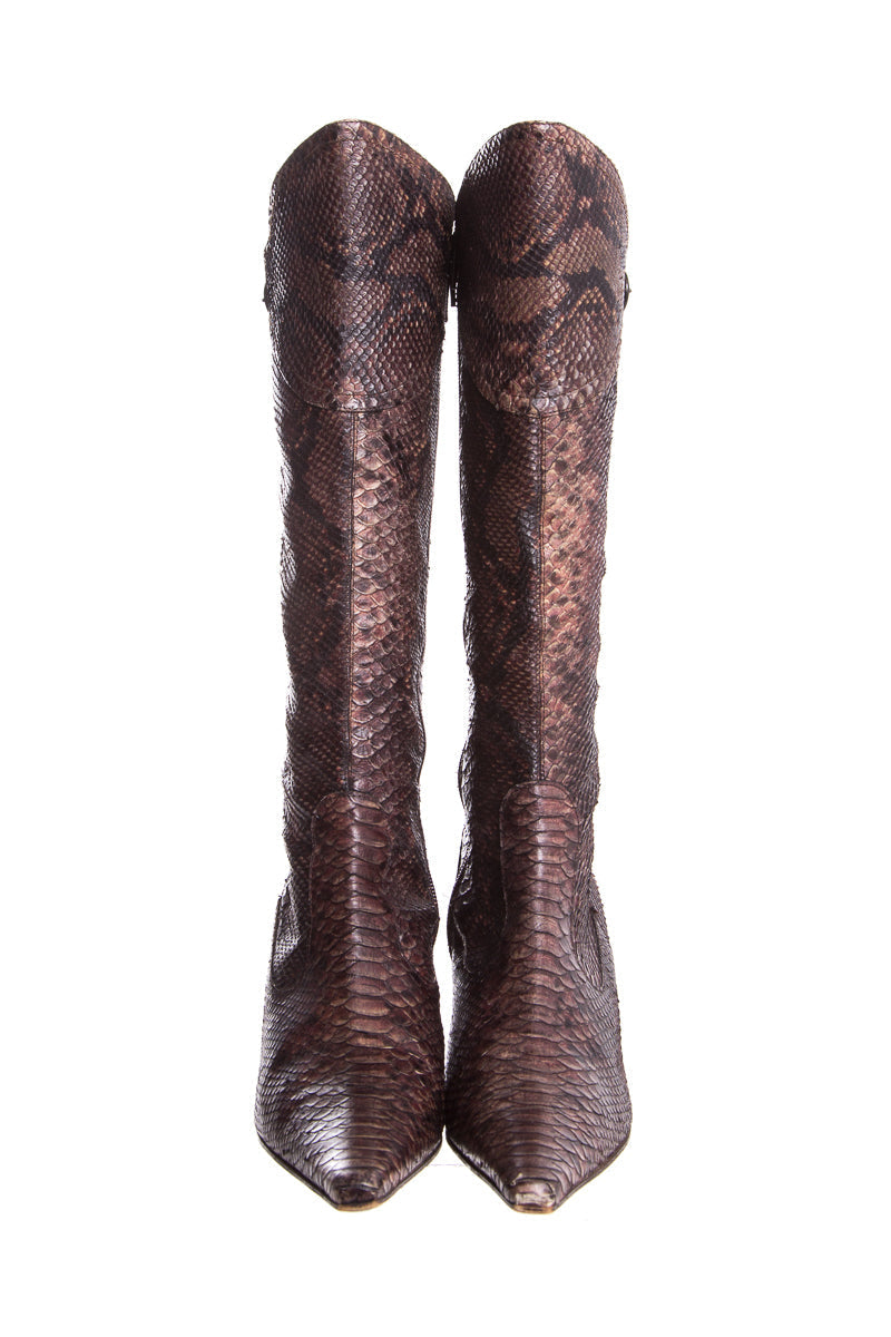 Ferretti Brown Snake Skin Boots SZ 9