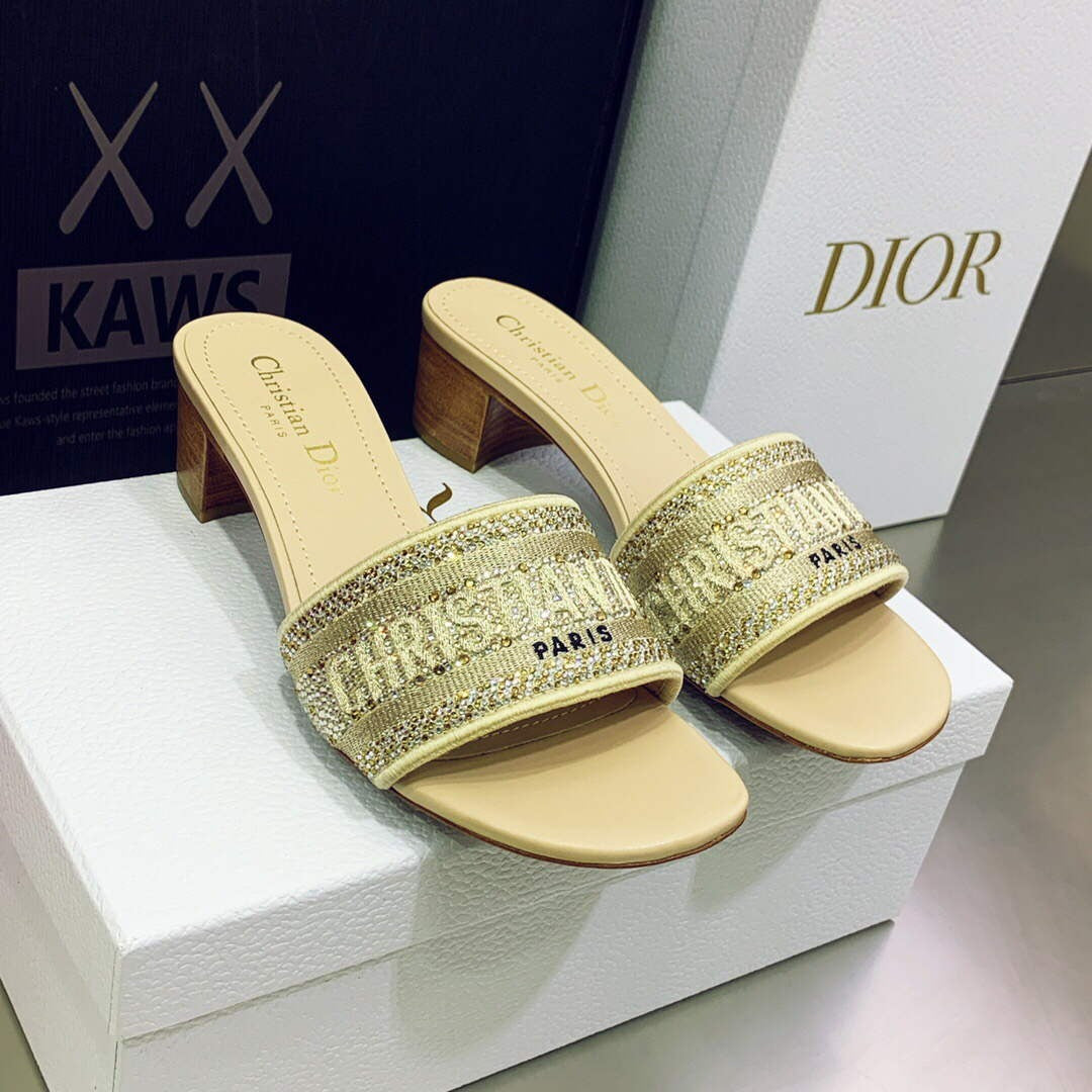 Dior Women’s Shoes Dway Heeled Slide Metallic Thread Strass