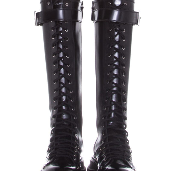 Alexander McQueen Sitvale Pelle Black Boots SZ 38.5