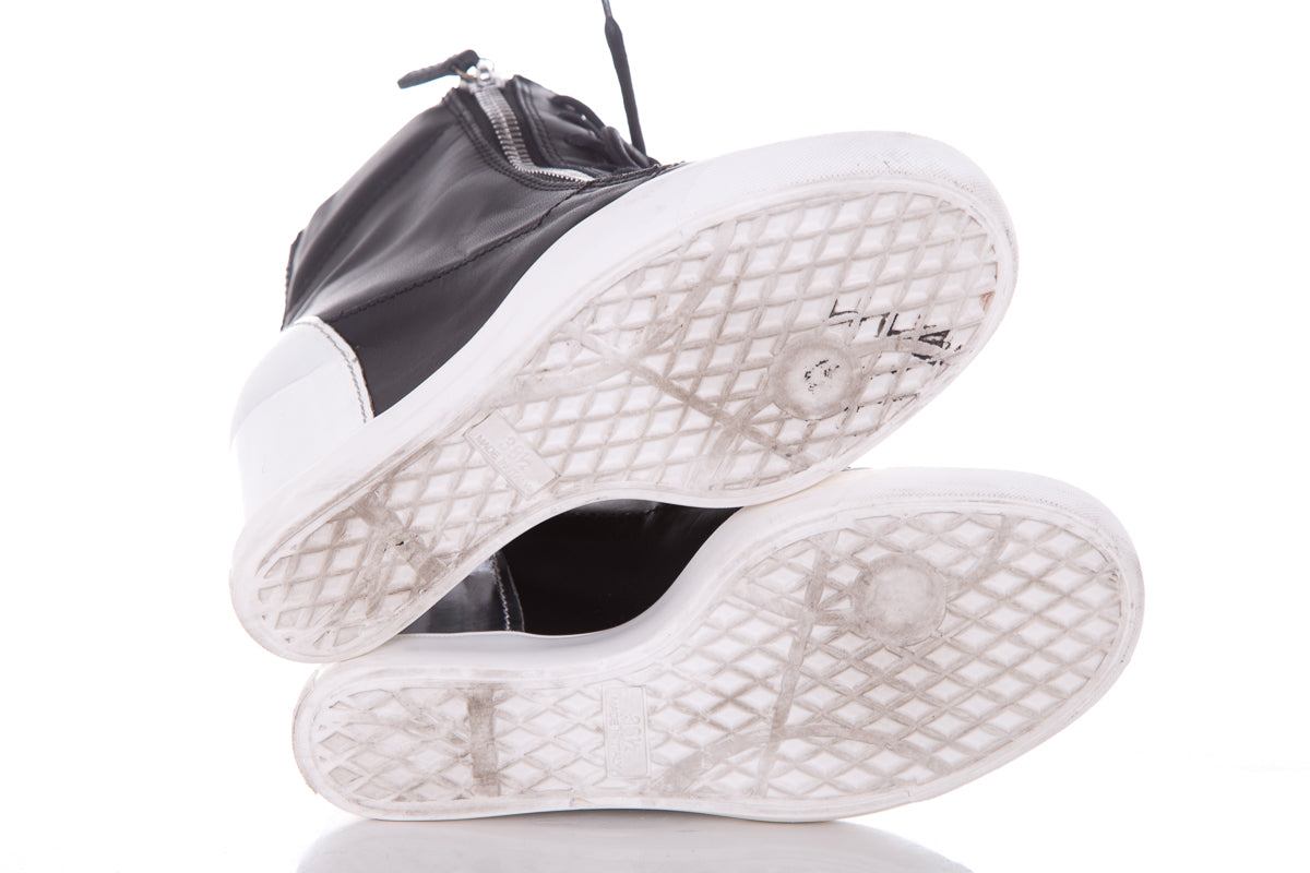 Guiseppe Zanotti Black & Silver Leather Sneaker Wedge SZ 38.5