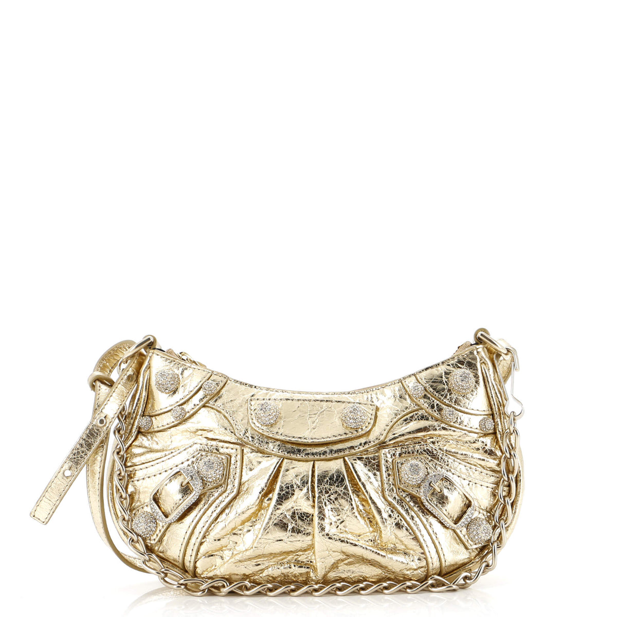Balenciaga Le Cagole Giant Studs Chain Shoulder Bag Crocodile Embossed Leather with Crystals Mini