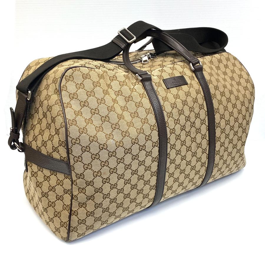 Gucci Large GG Logo Beige Canvas Brown Leather Removable Strap Bag 610105 TRAVEL DUFFLE NEW