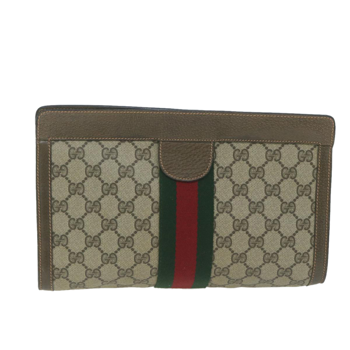 GUCCI GG Supreme Web Sherry Line Clutch Bag Beige Red 89 01 002 Auth ep3034