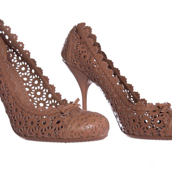 Alaïa Mauve Lace Cut-Out Round-Toe Pumps SZ 40.5