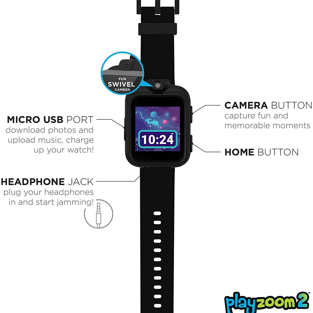 PlayZoom 2 Kids Smartwatch & Earbuds Set: Solid Black
