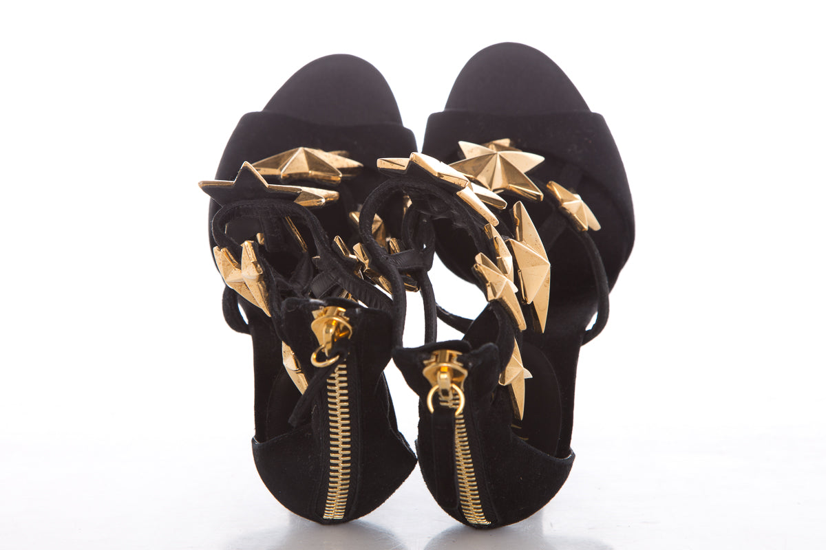 Guiseppe Zanotti Black & Gold Star Studded Heels SZ 39.5