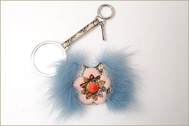 Top quality Fendi Mink Fur Python Bag Charm Key Ring Flower Mirror 7AR455