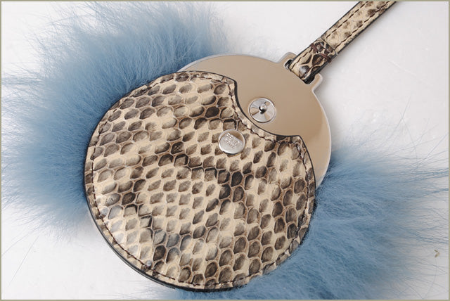 Top quality Fendi Mink Fur Python Bag Charm Key Ring Flower Mirror 7AR455