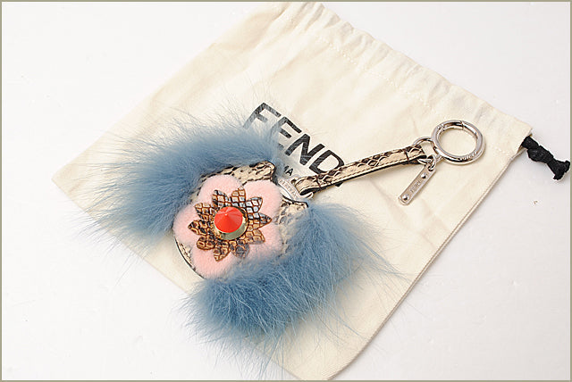 Top quality Fendi Mink Fur Python Bag Charm Key Ring Flower Mirror 7AR455