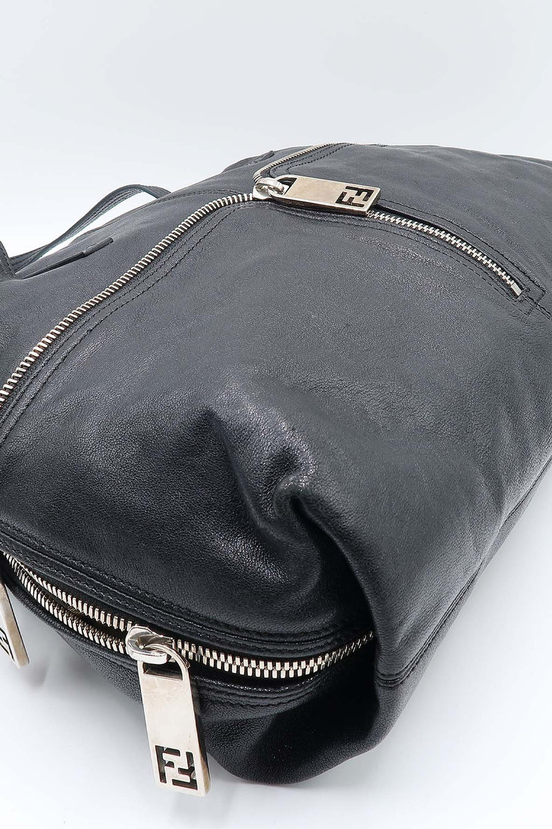 Front Zip Satchel Bag Black
