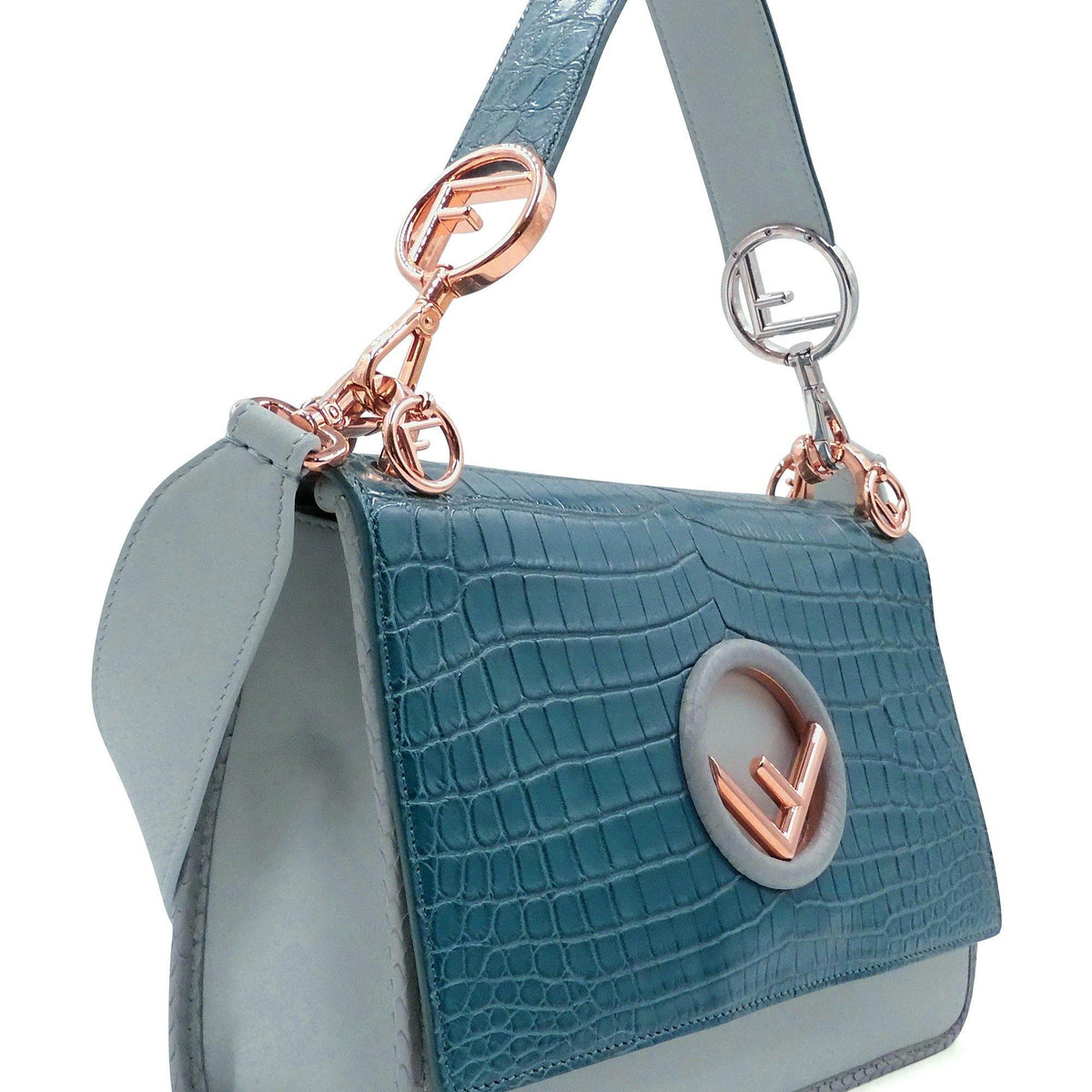 Medium Kan I F Crocodile Embossed Blue  Grey