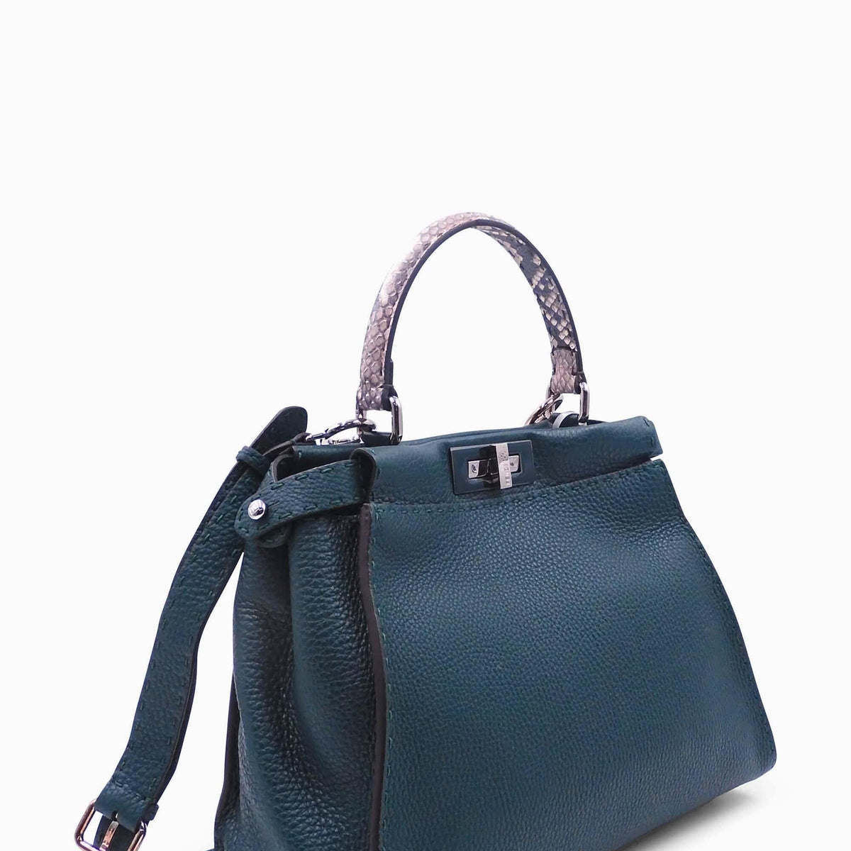 Regular Selleria Peekaboo Python Handle Bag Dark Teal