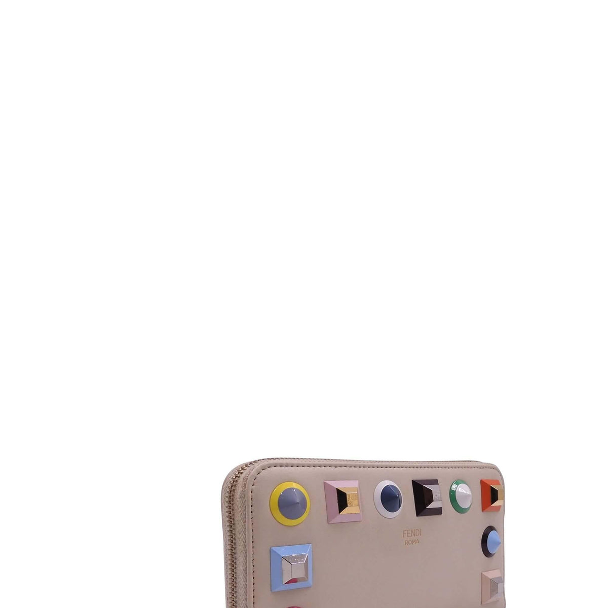 Studded Zip Around Wallet Beige