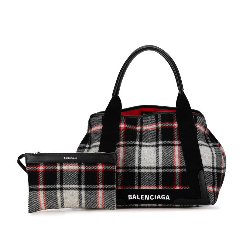 balenciaga Wool Leather Navy Cabas M Check Handbag Tote 339933