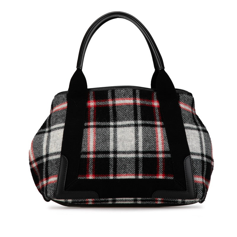 balenciaga Wool Leather Navy Cabas M Check Handbag Tote 339933