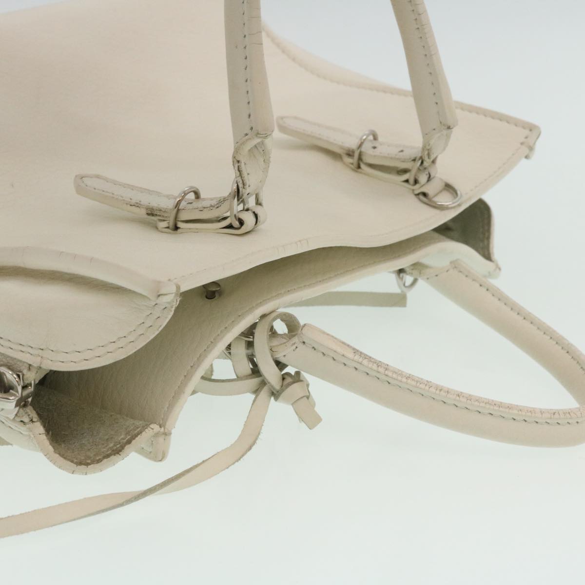 balenciaga 2Way Shoulder Bag Hand Bag Leather White Auth am2305g