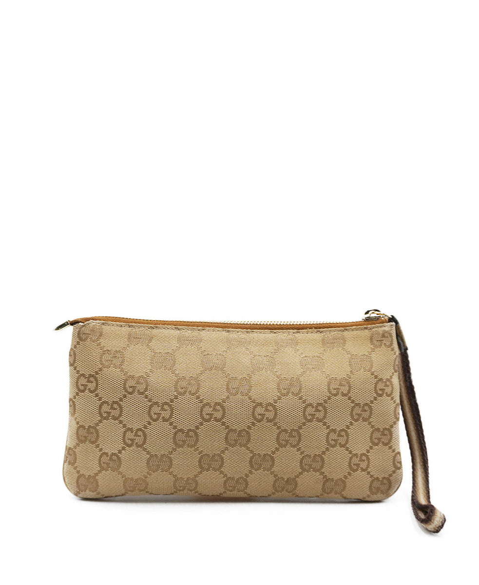 GG Canvas Jolicoeur Wristlet Brown