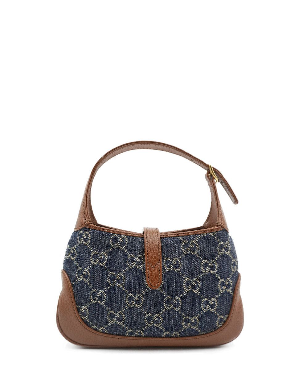 GG Denim Mini Jackie 1961 Hobo Blue, Brown, Multicolor