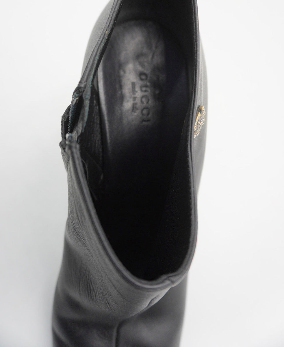 Leather Boots Heels Black