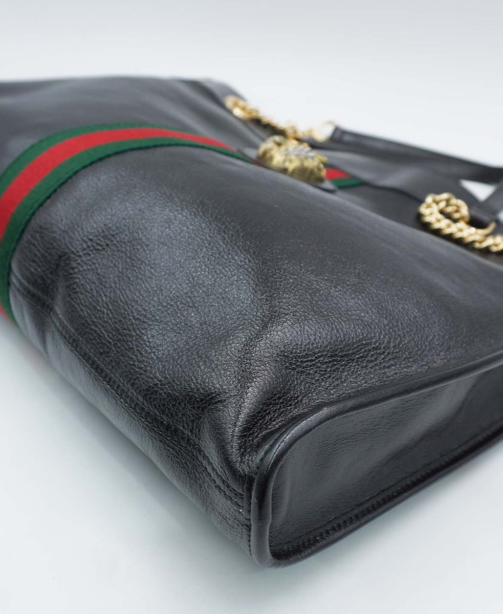 Maxi Rajah Chain Tote Leather Bag Black