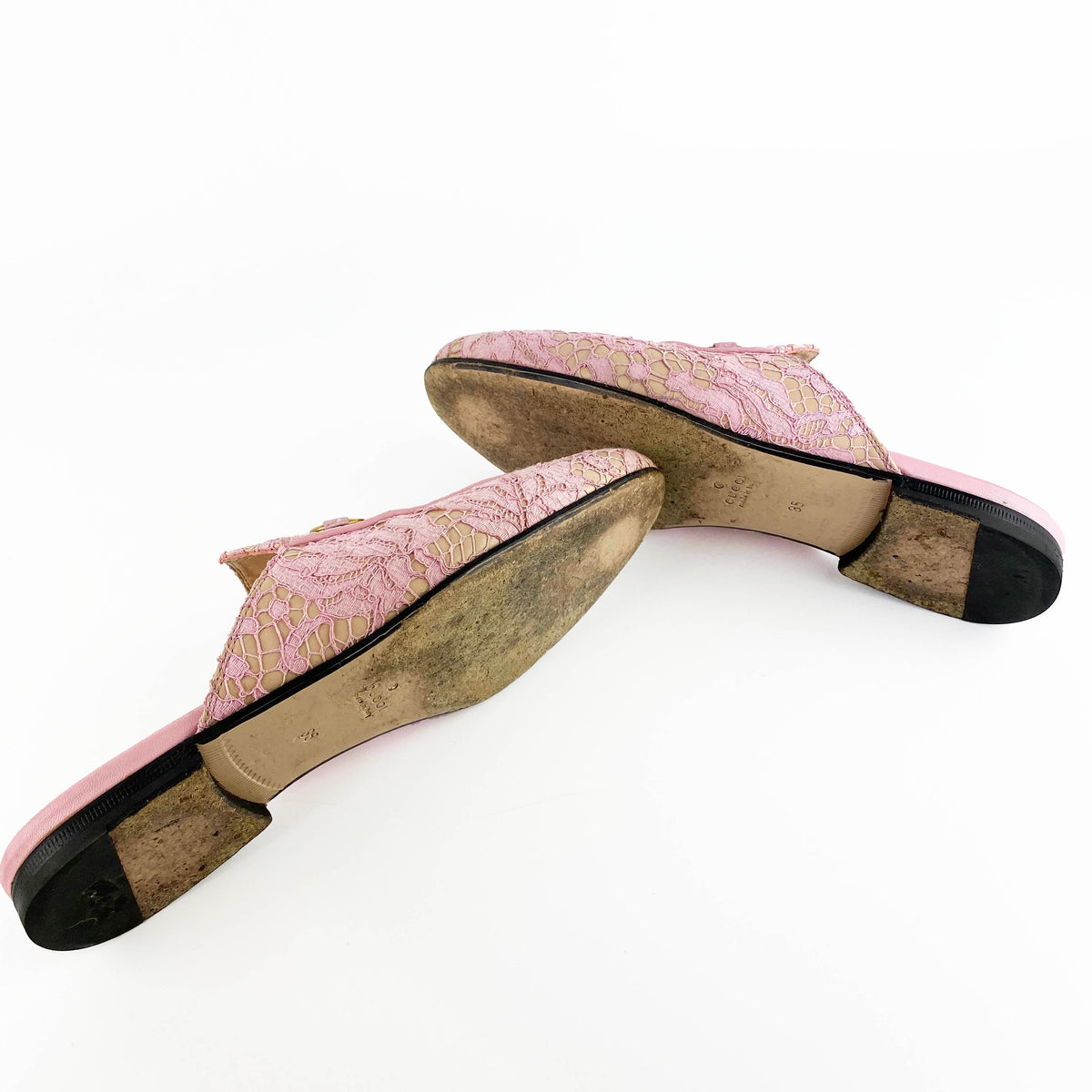 Gucci Pink Princetown Cloth Flats 36