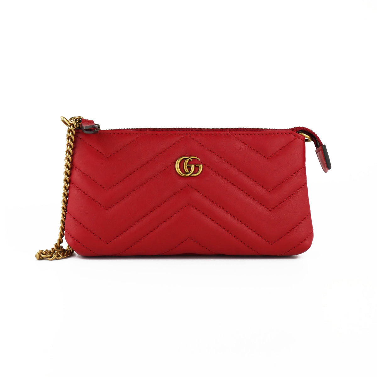 Gucci GG Red Quilted Wallet with Chain