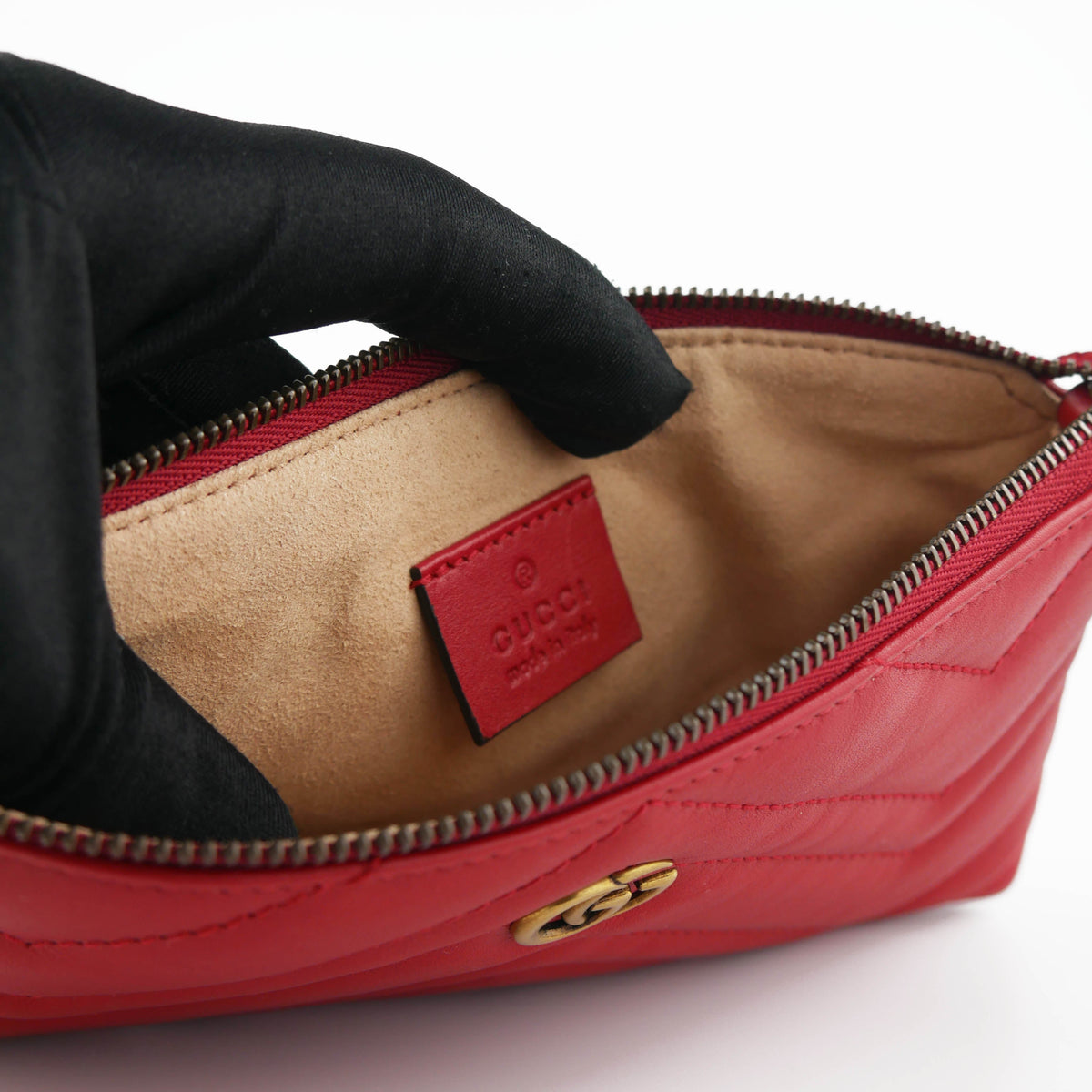 Gucci GG Red Quilted Wallet with Chain