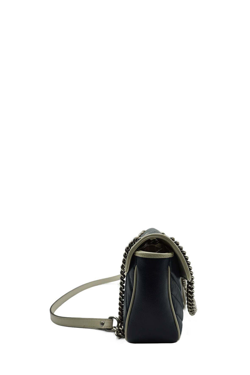 GG Marmont Small Matelasse Shoulder Bag Navy White Blue