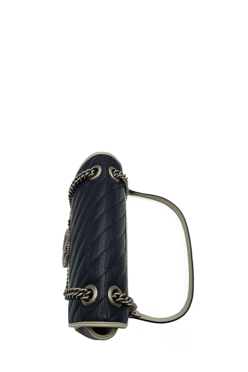 GG Marmont Small Matelasse Shoulder Bag Navy White Blue