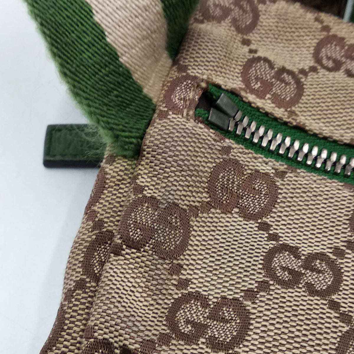 Vintage GG Canvas Web Belt Bag Brown Green