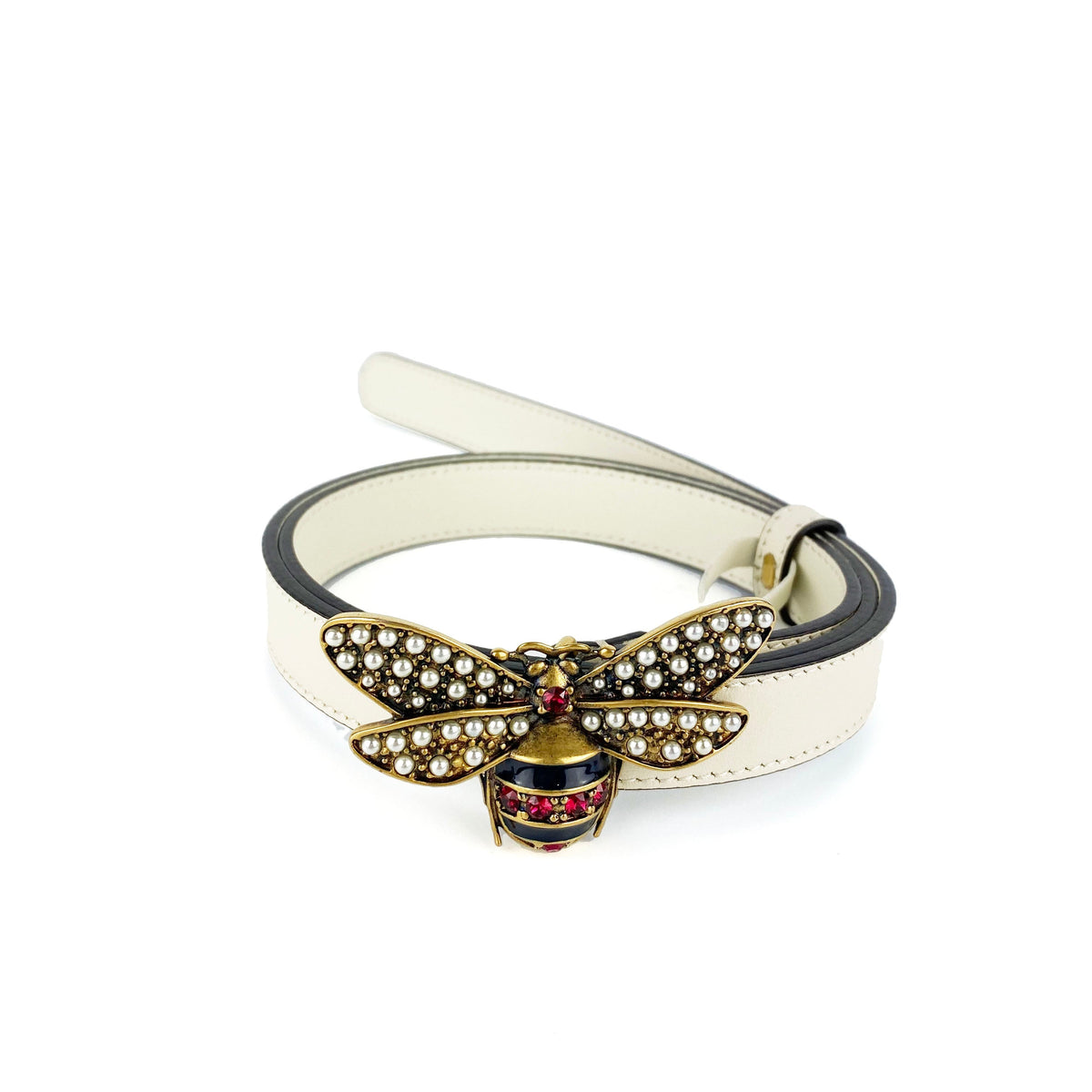 Gucci White Queen Margaret Bee Belt