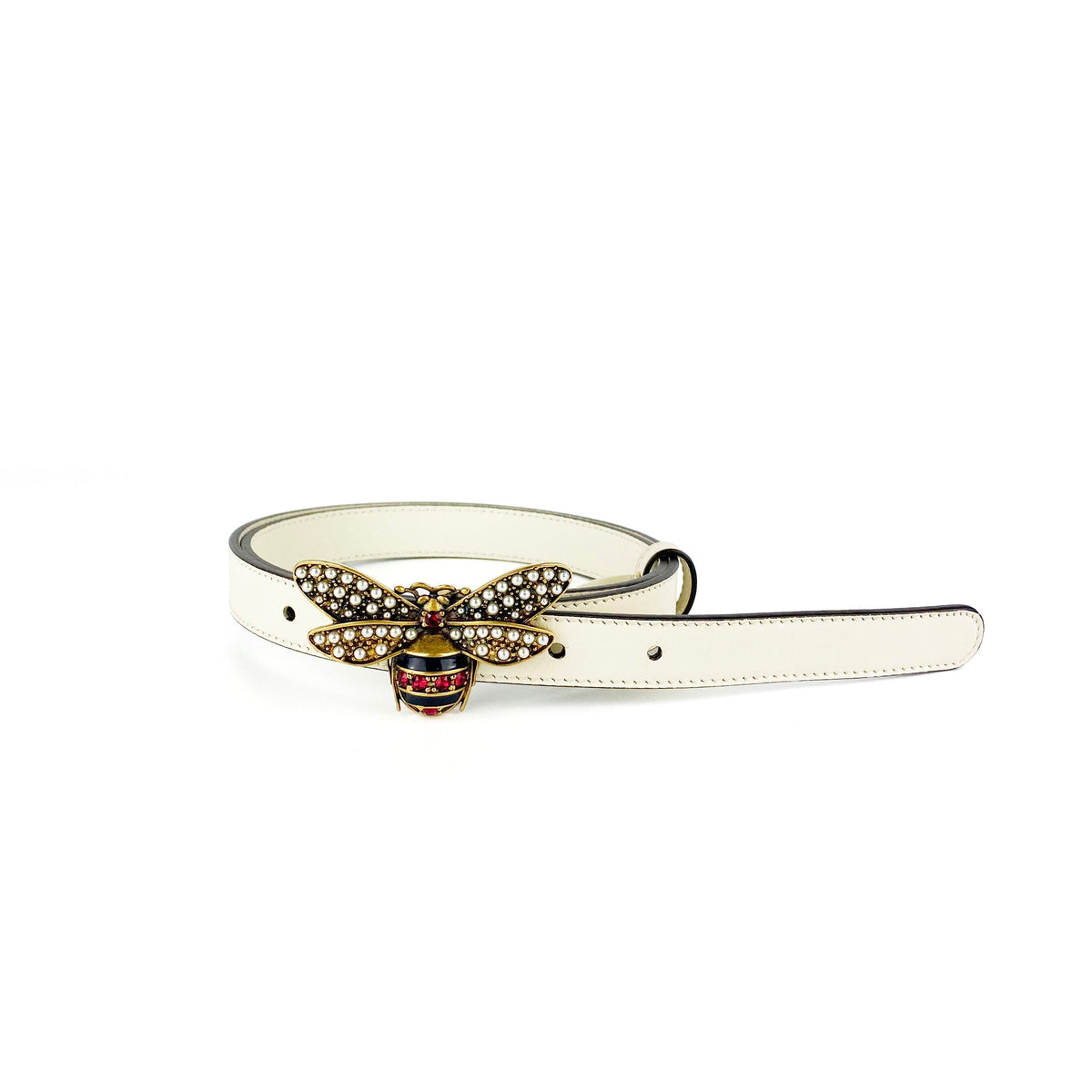 Gucci White Queen Margaret Bee Belt