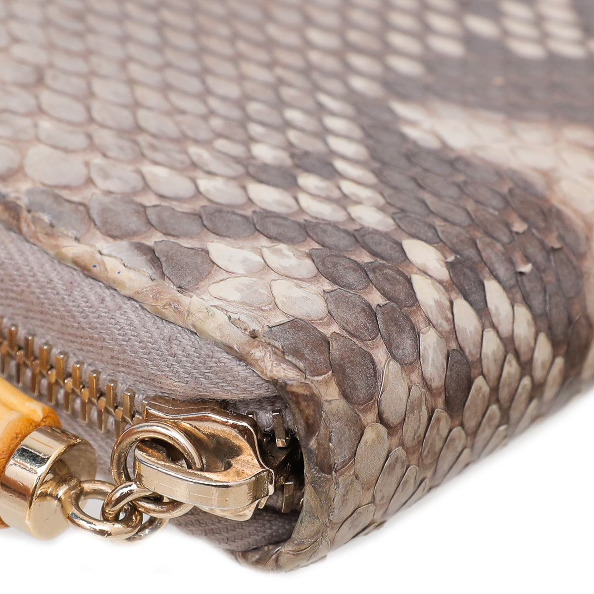 Gucci Metallic Gray Python Bamboo Tassel Zippy Wallet