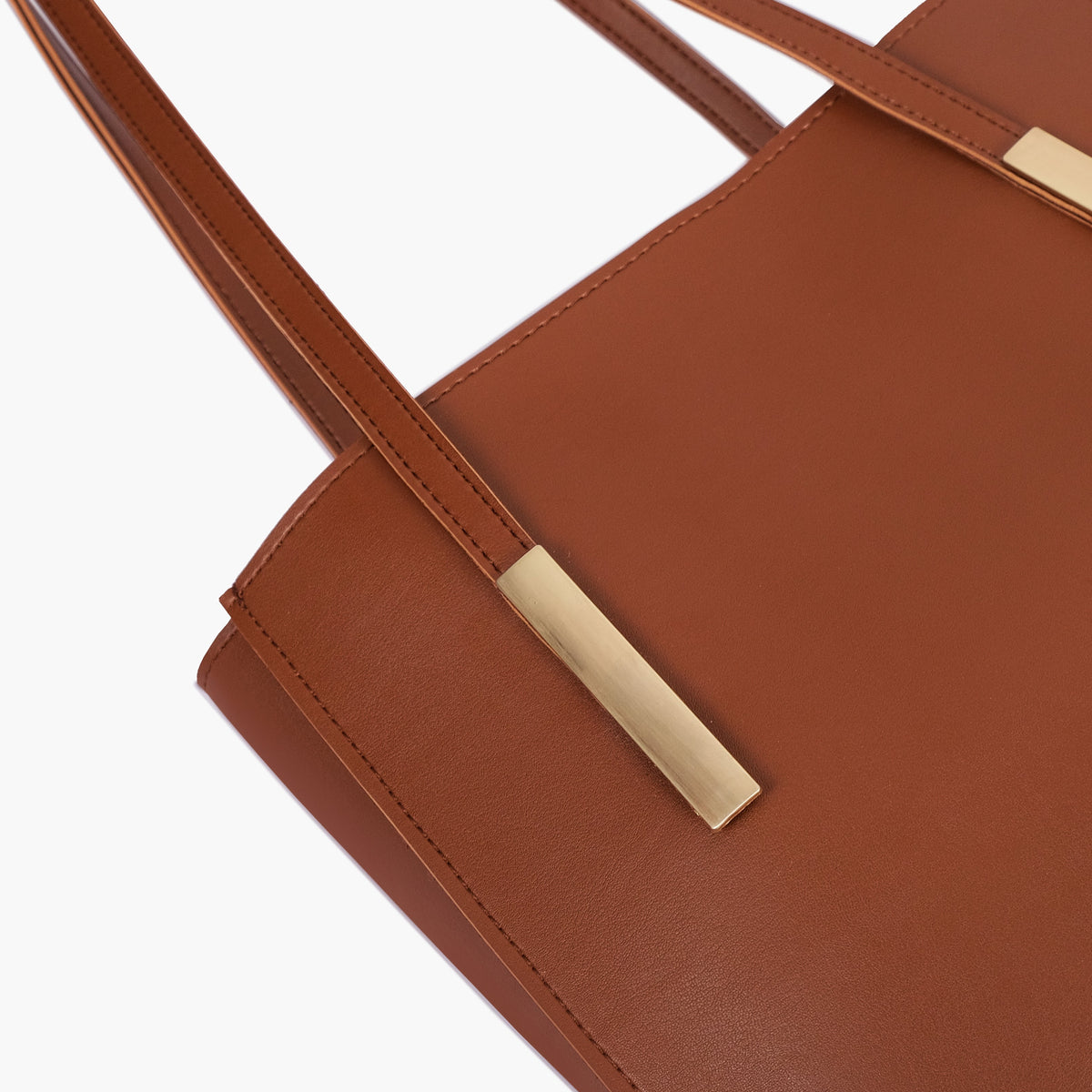 Brown zipper shoulder bag with long handle