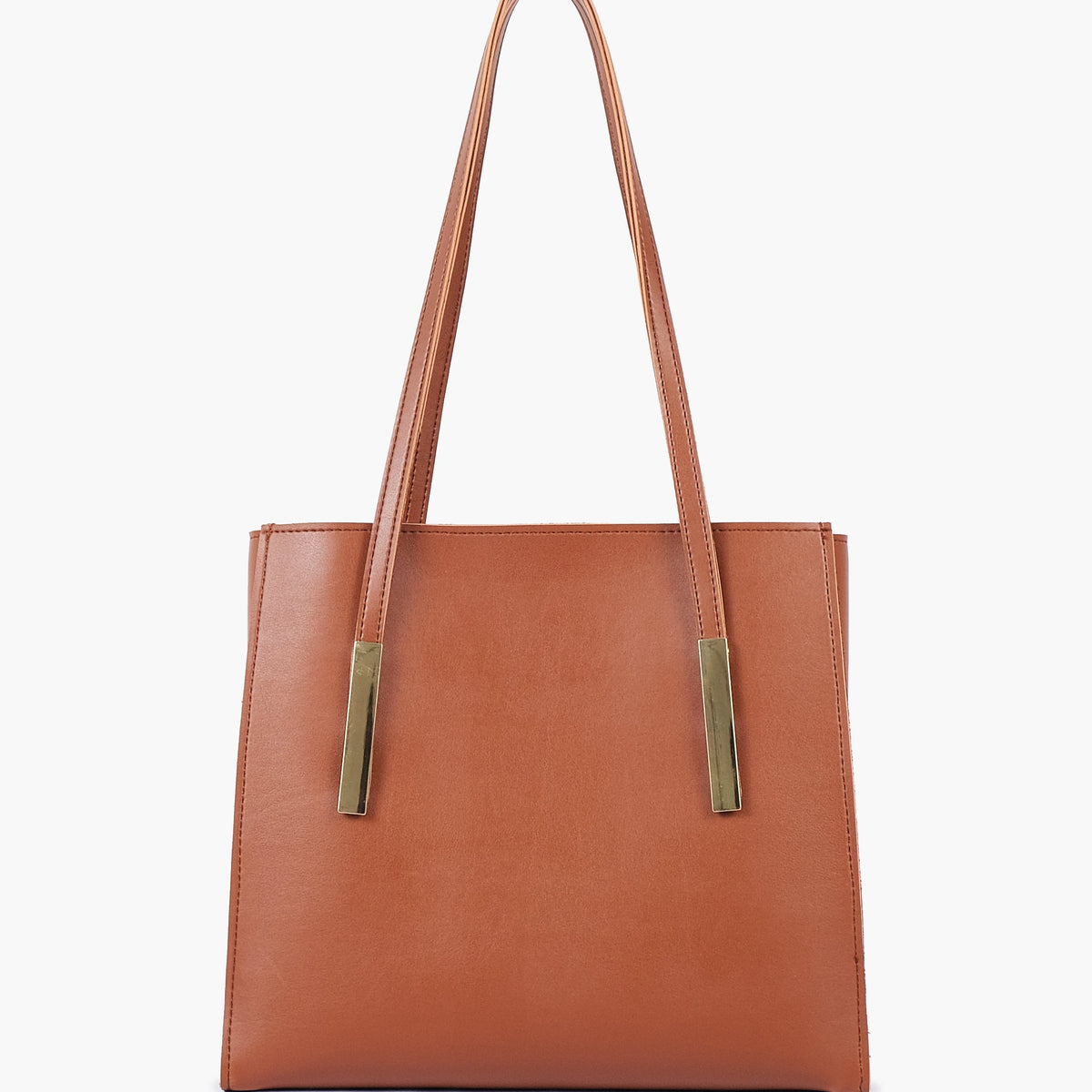Brown zipper shoulder bag with long handle