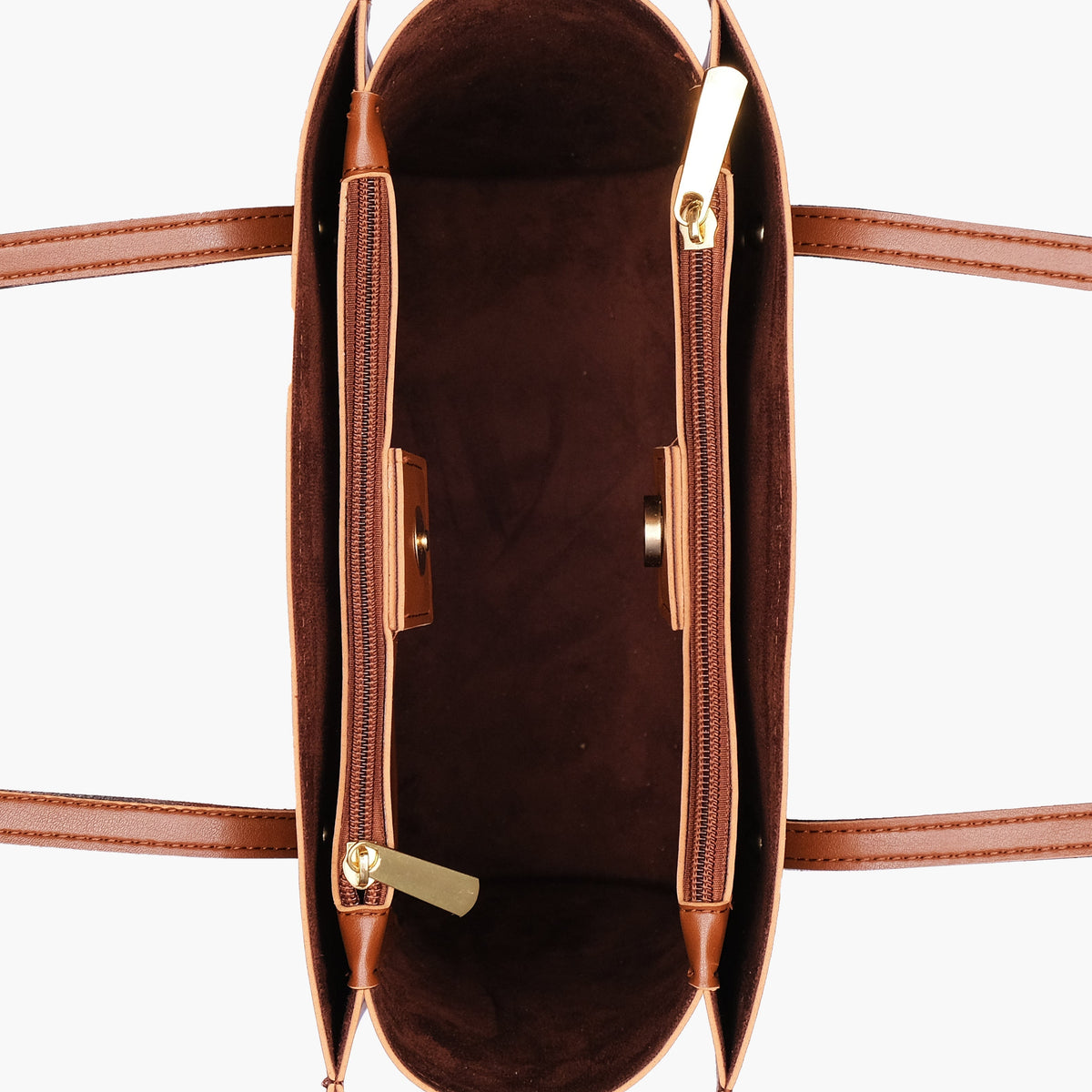 Brown zipper shoulder bag with long handle