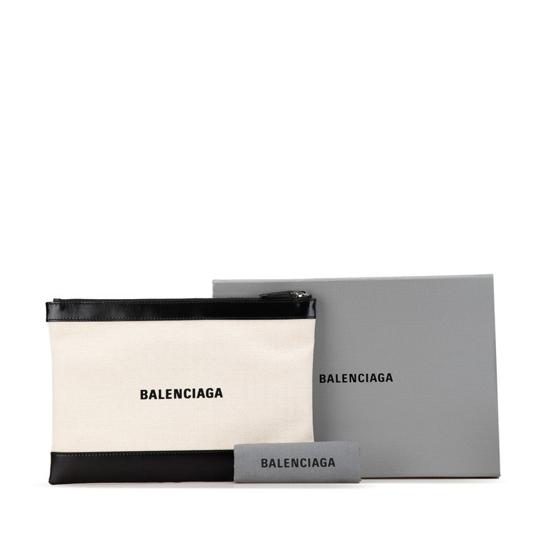 balenciaga Navy Clip M Canvas Leather Clutch