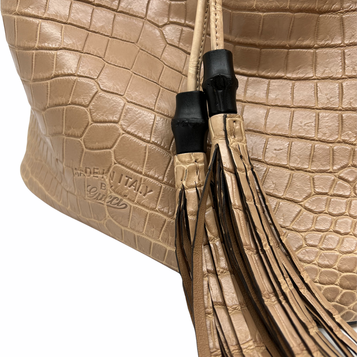 Gucci Lady Tassel Crocodile Bucket Bag