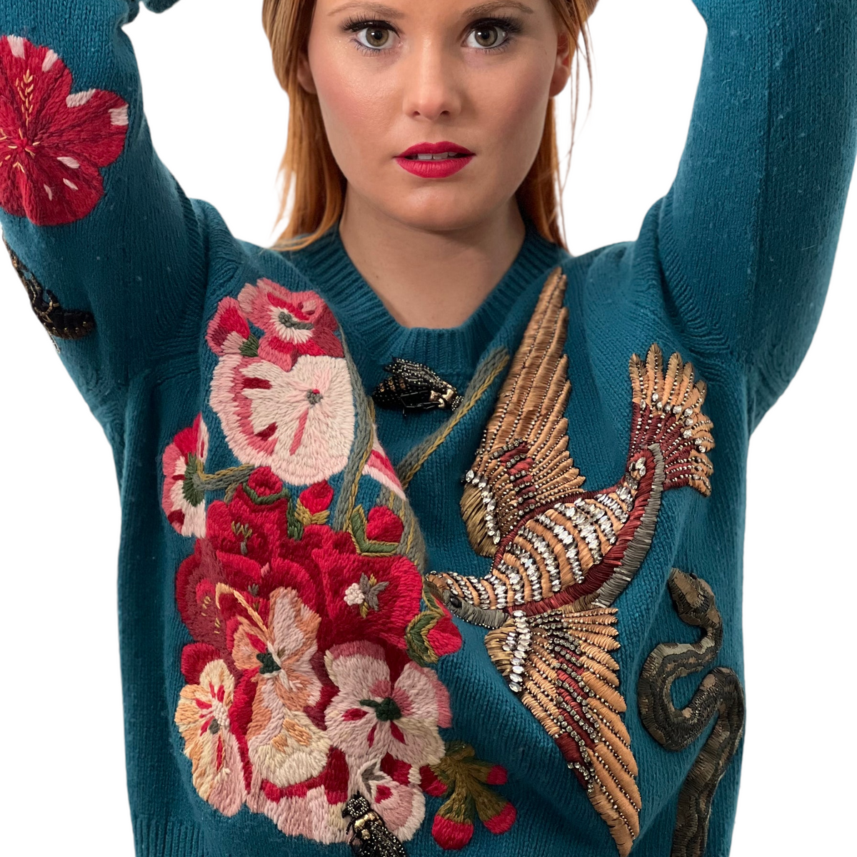 Gucci Embroidered Embellished Wool Sweater Size M