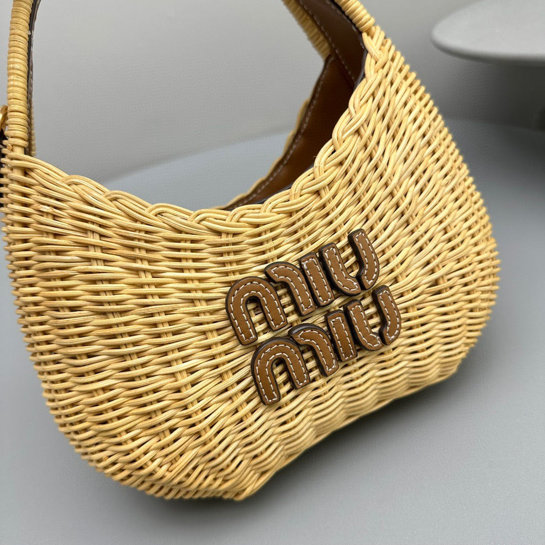 MIU M WANDER WICKER HOBO BAG