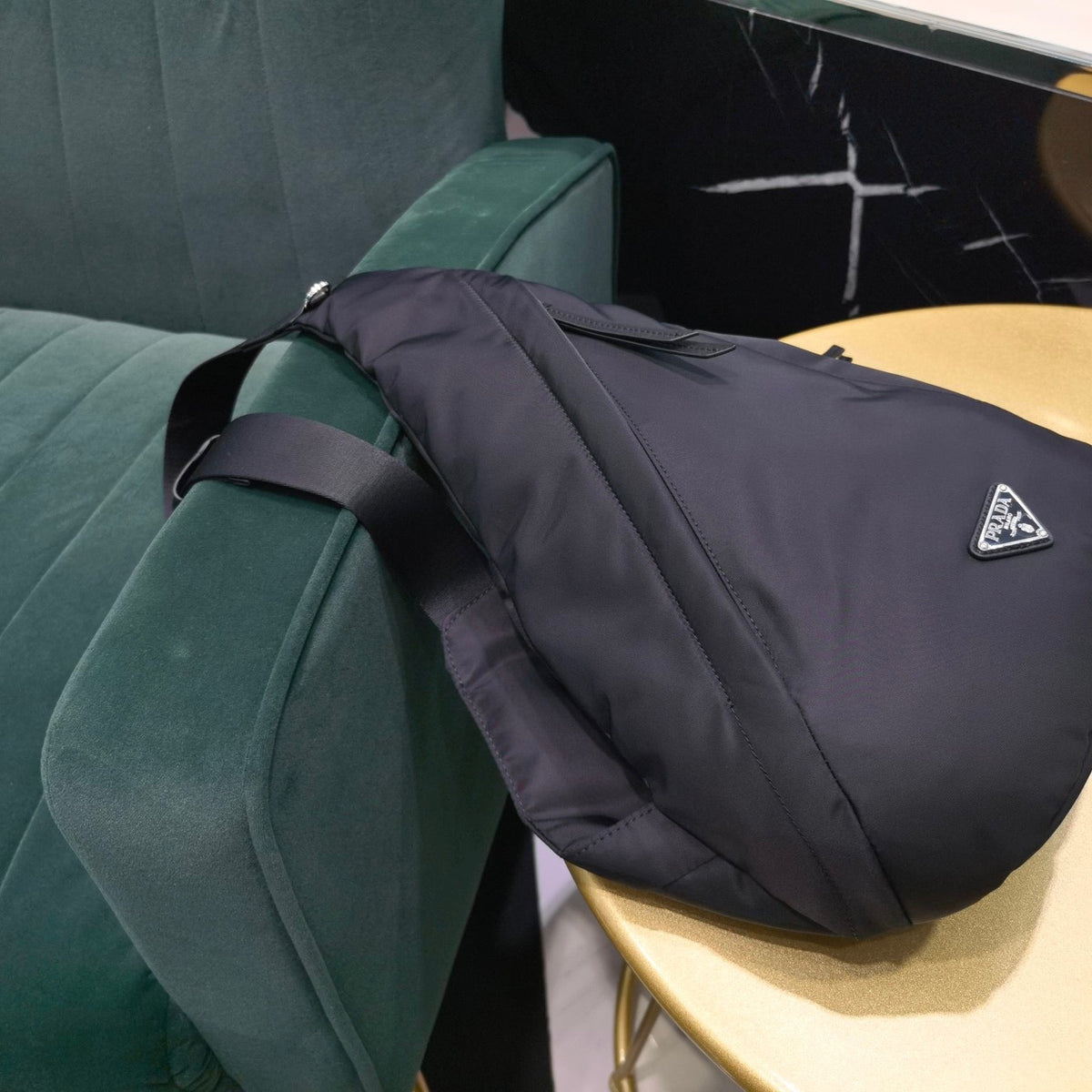 PD RE-NYLON AND LEATHER BACKPACK
