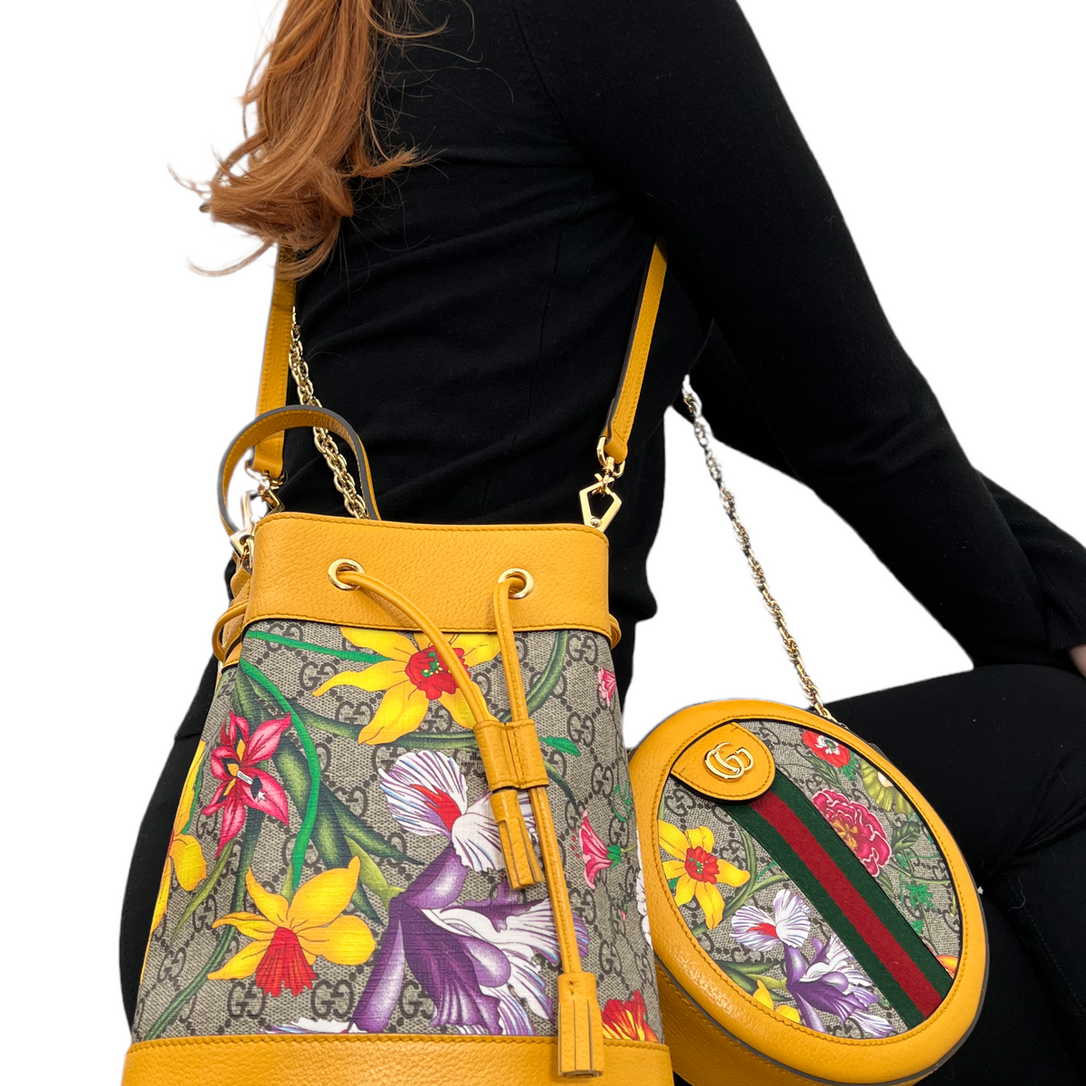 Gucci GG Supreme Flora Small Ophidia Bucket Bag NEW