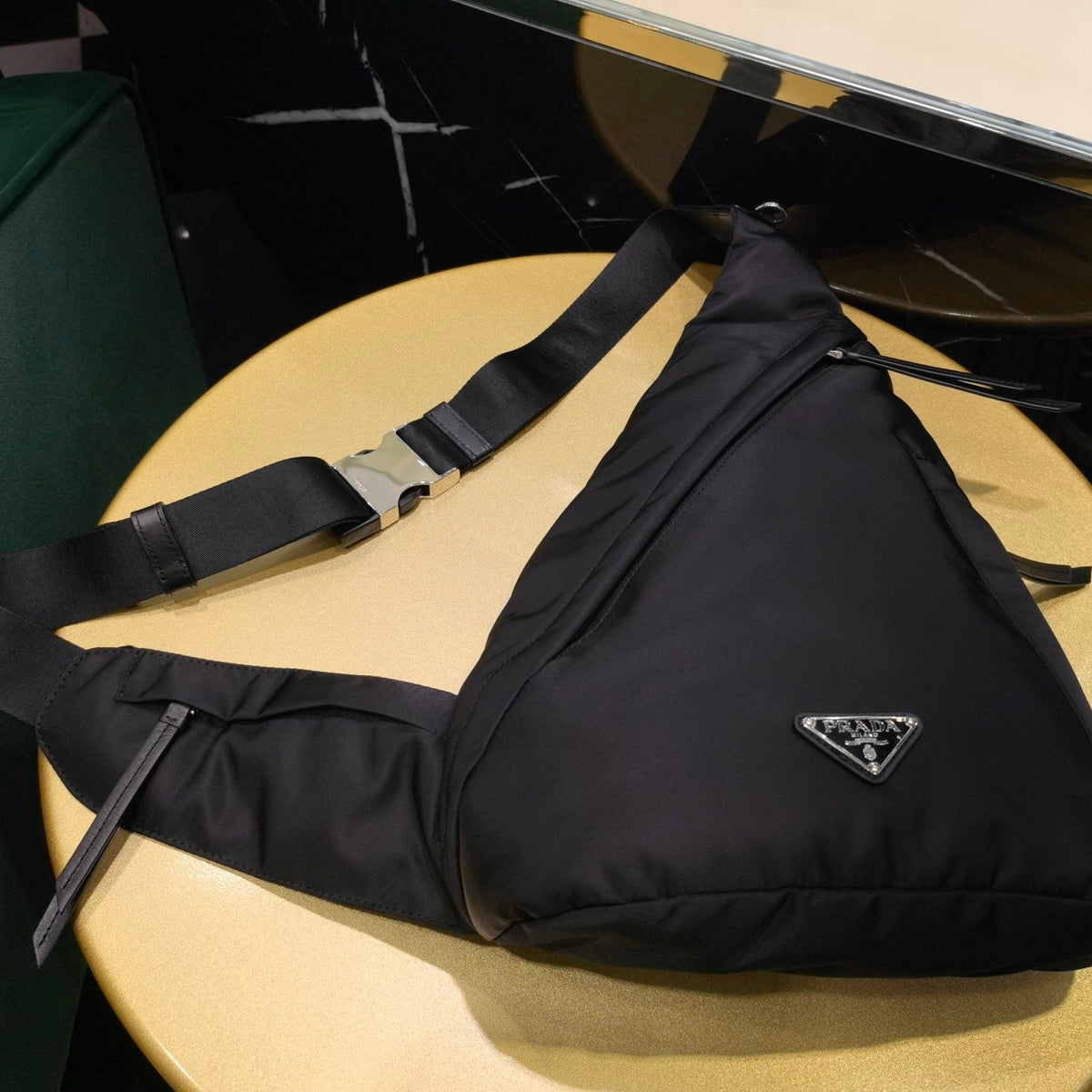 PD RE-NYLON AND LEATHER BACKPACK