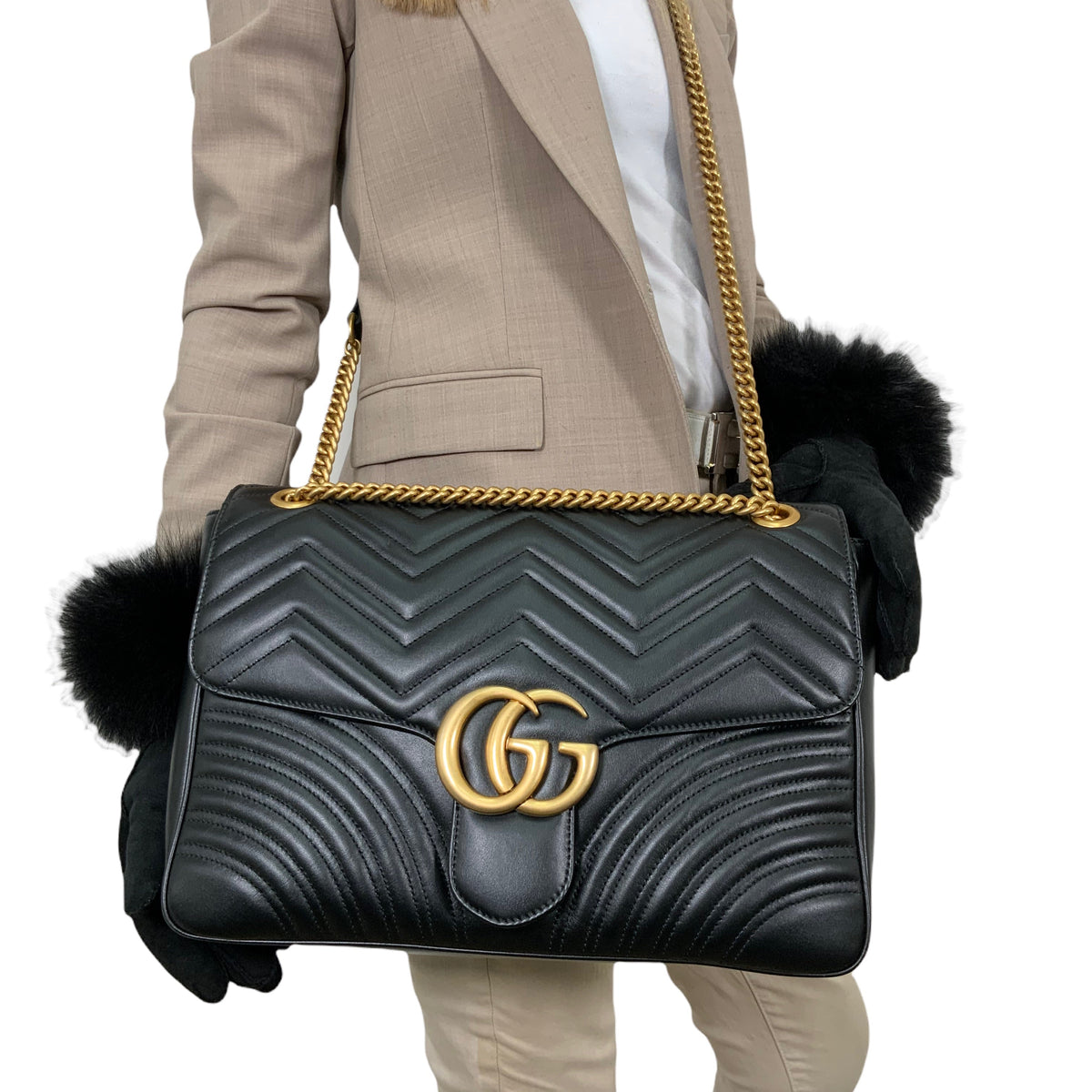 Gucci GG Marmont Large Matelassé Shoulder Bag NEW