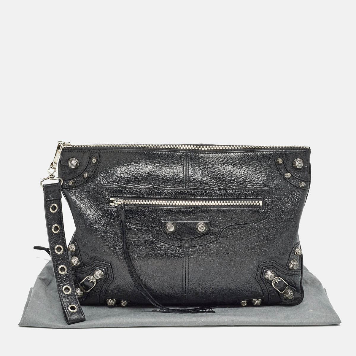 balenciaga Black Leather Le Cagole Wristlet Pouch