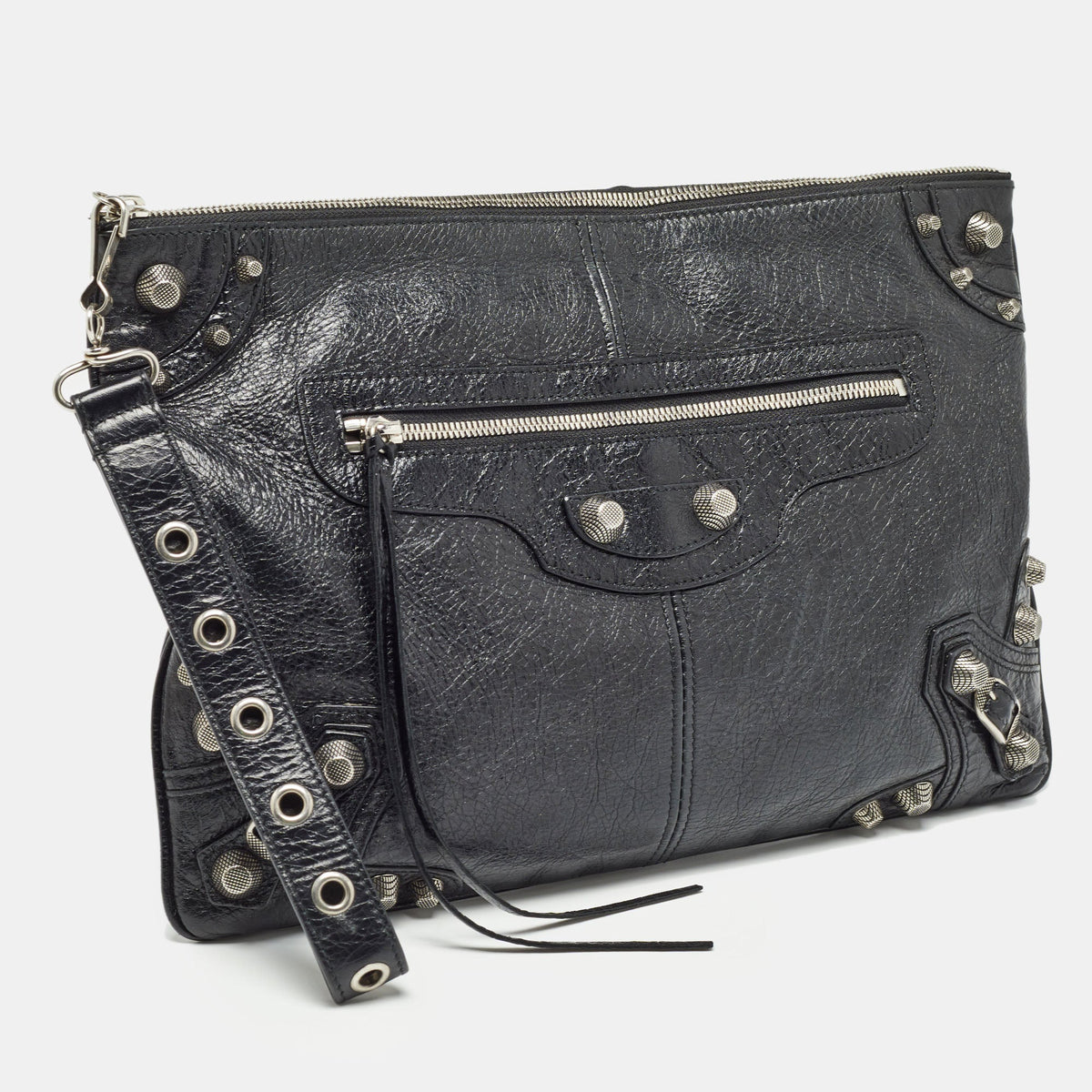 balenciaga Black Leather Le Cagole Wristlet Pouch